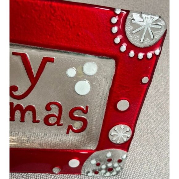 Red & Silver Glass "Merry Christmas" Serving Tray‎ Platter 15x8 Decor - Picture 3 of 5